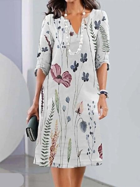 Floral Print Double Tunic Dress for Women