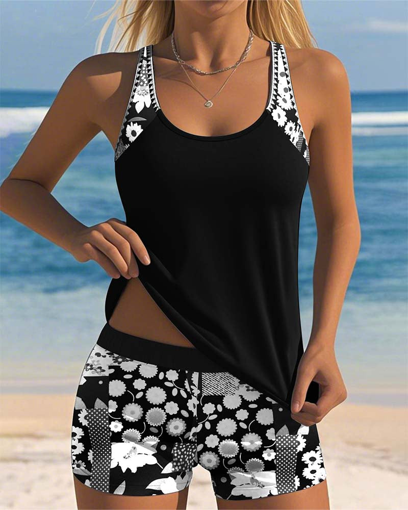 Two-Piece Swimsuit Floral Comfort Shorts