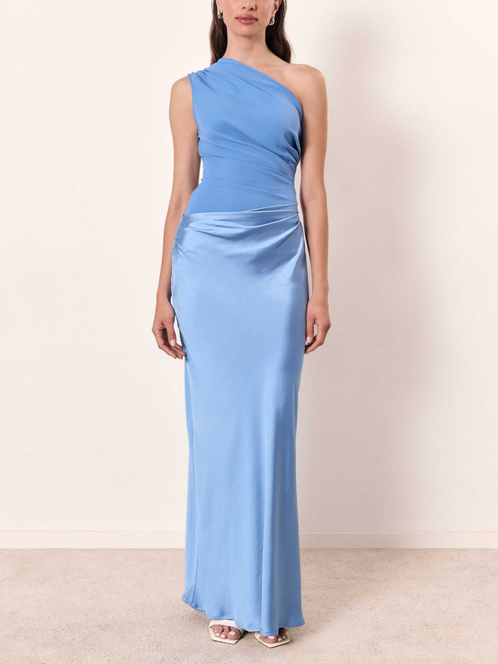 Elegant Pleated Party Maxi Dress | One Shoulder
