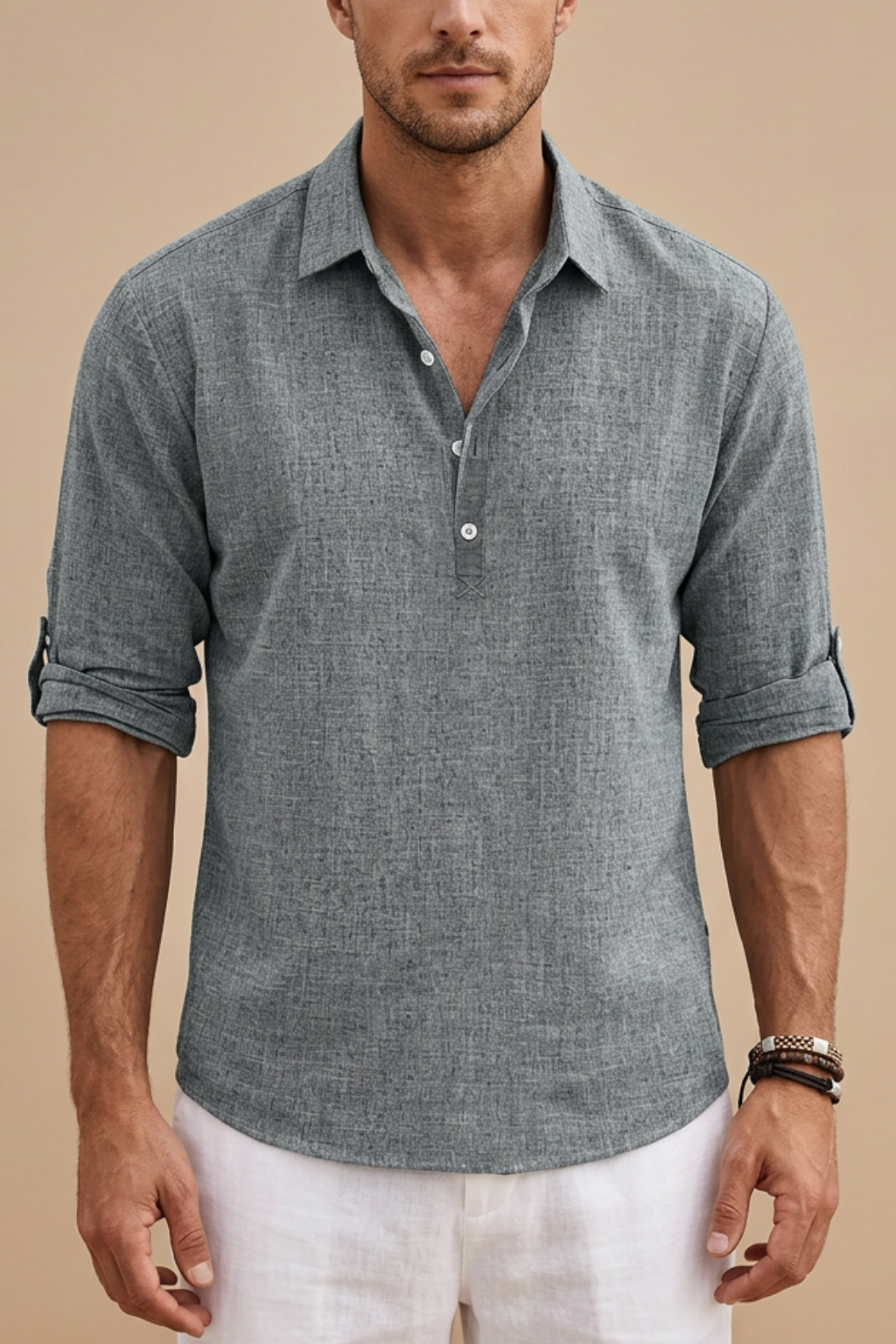 Men’s Linen Long Sleeve Polo Shirt