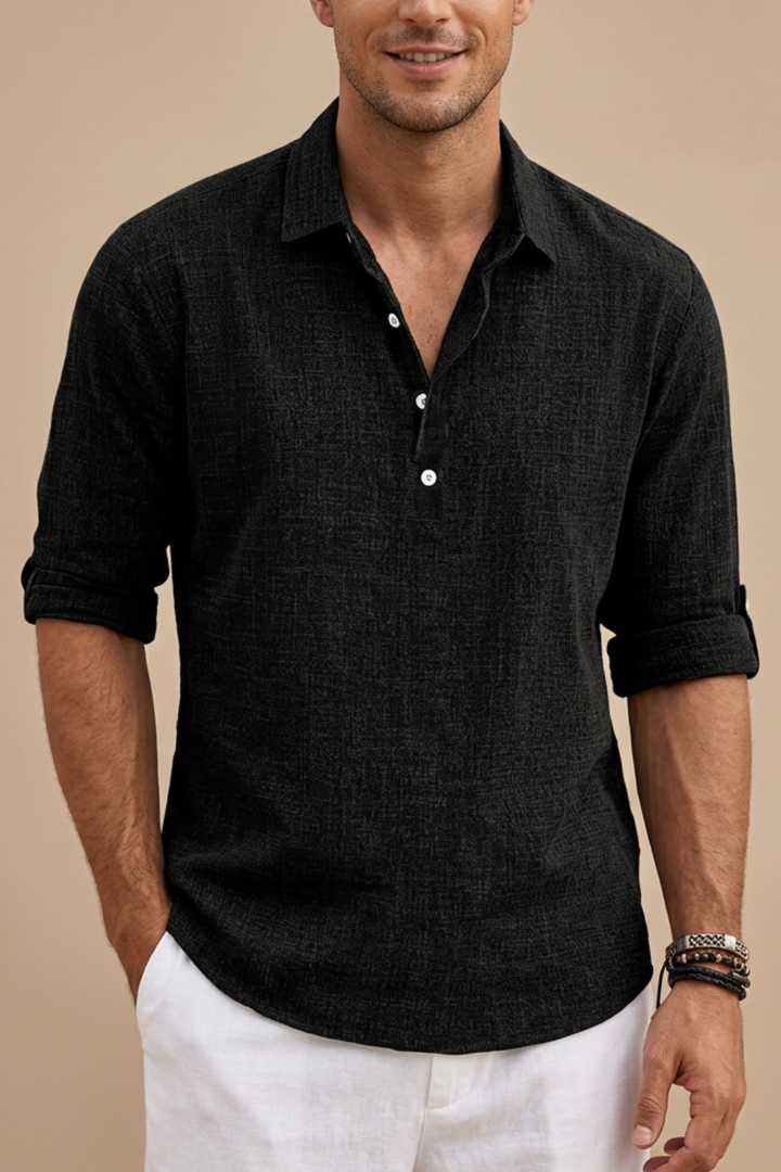 Men’s Linen Long Sleeve Polo Shirt
