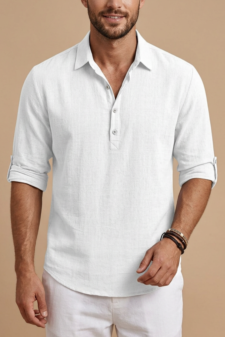 Men’s Linen Long Sleeve Polo Shirt