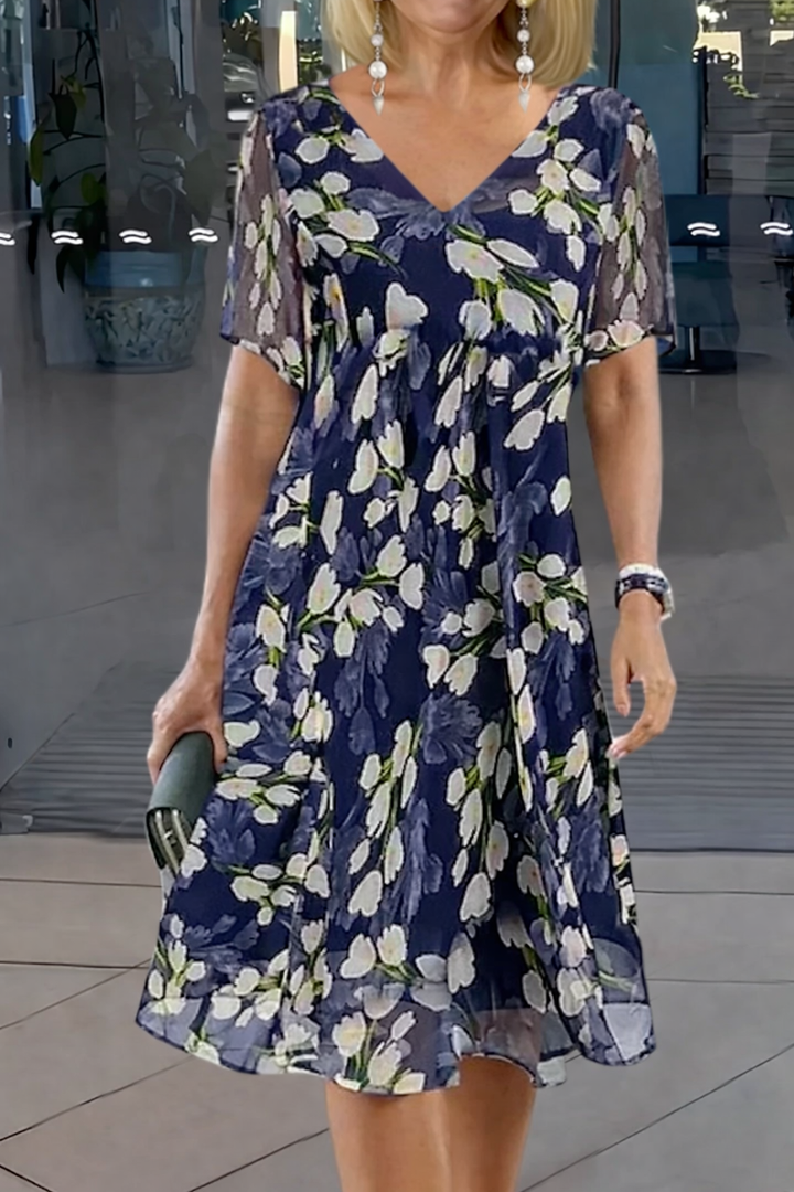 Floral Print Double Tunic Dress for Women