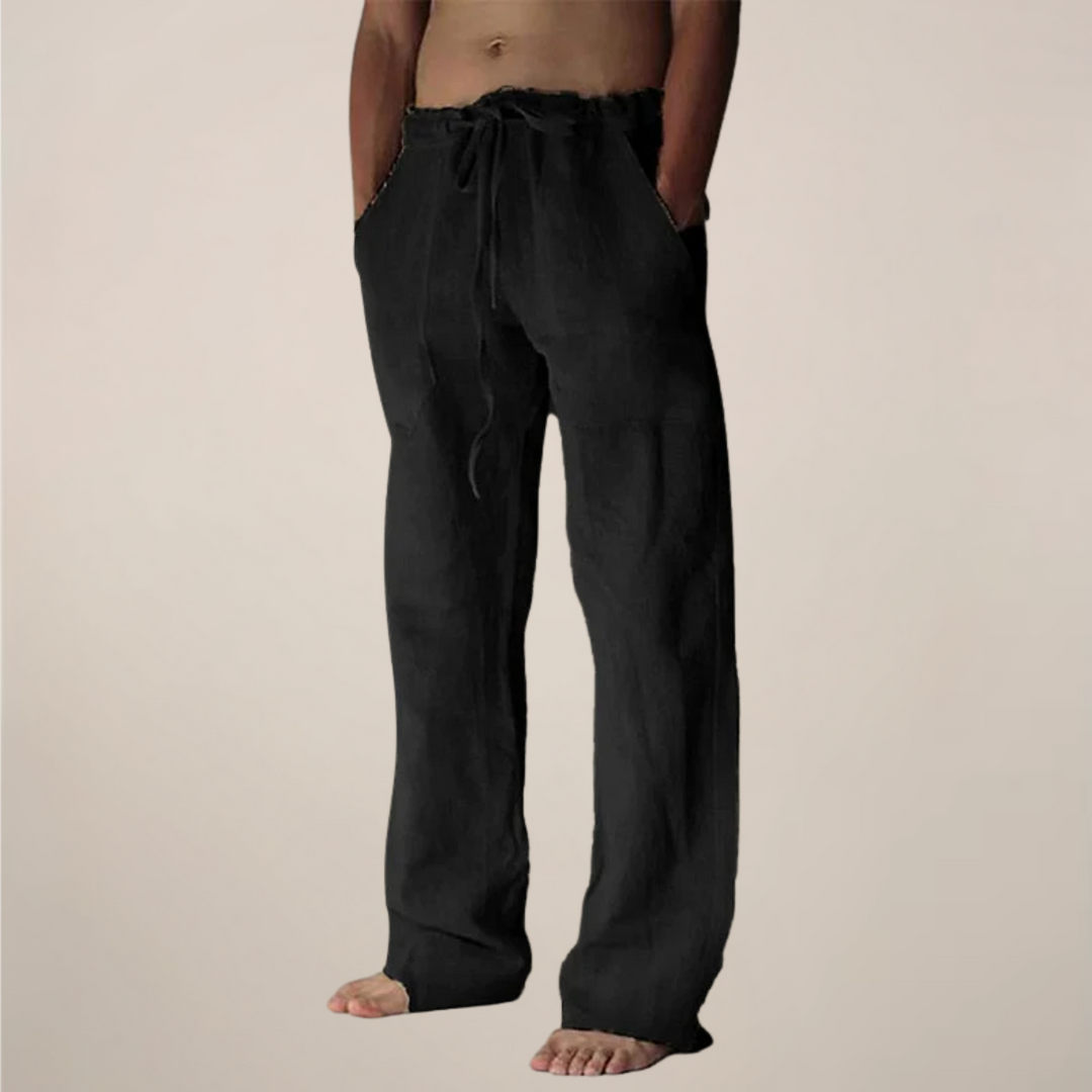 Men’s Linen Drawstring Wide-Leg Loose Trousers