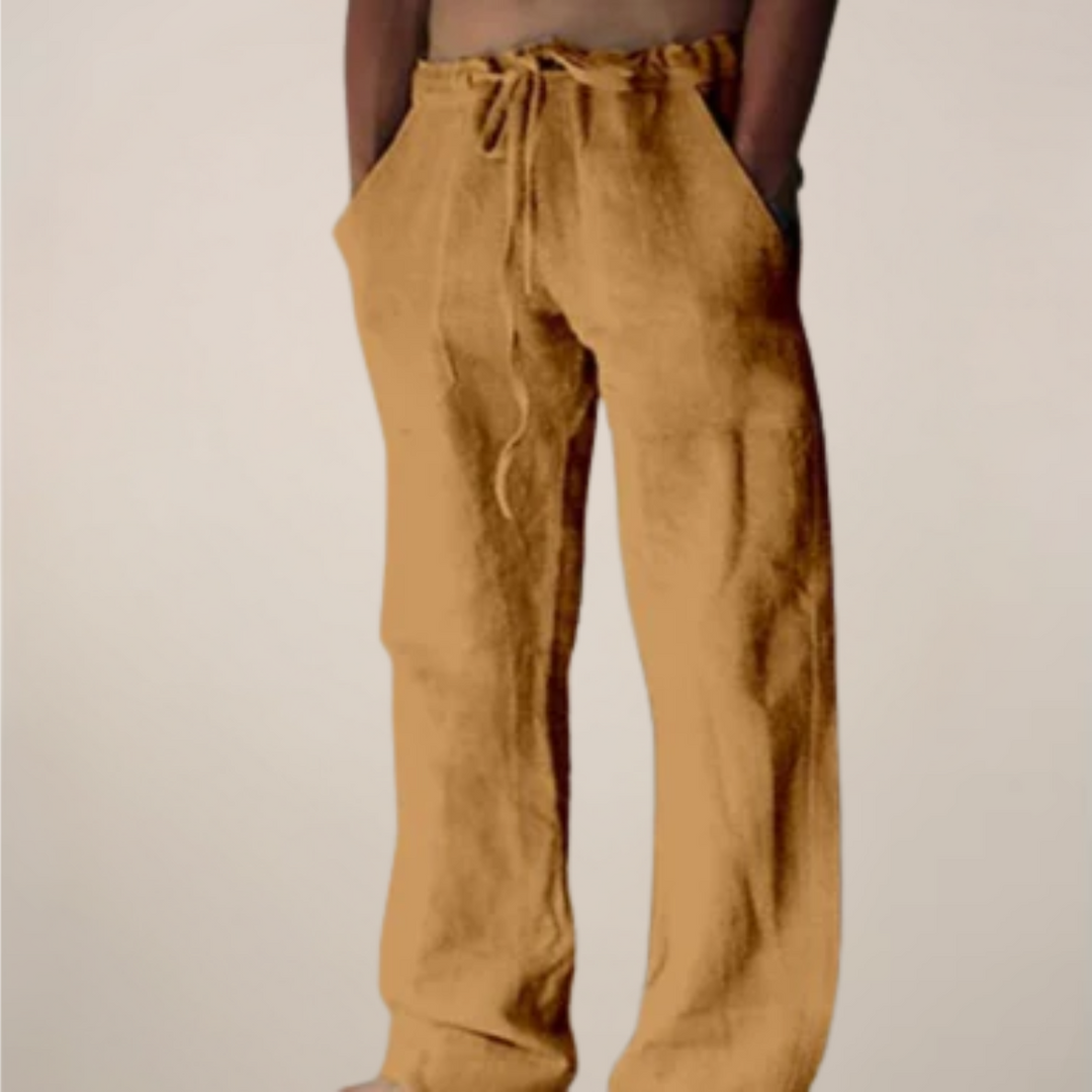 Men’s Linen Drawstring Wide-Leg Loose Trousers