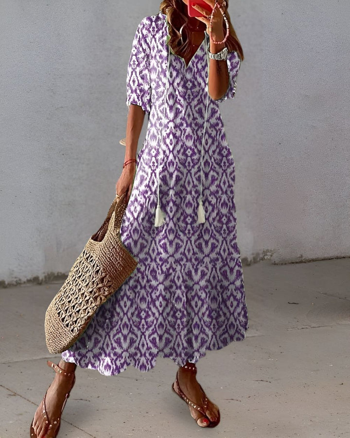Boho Maxi Dress Women’s | V Neck Tassel