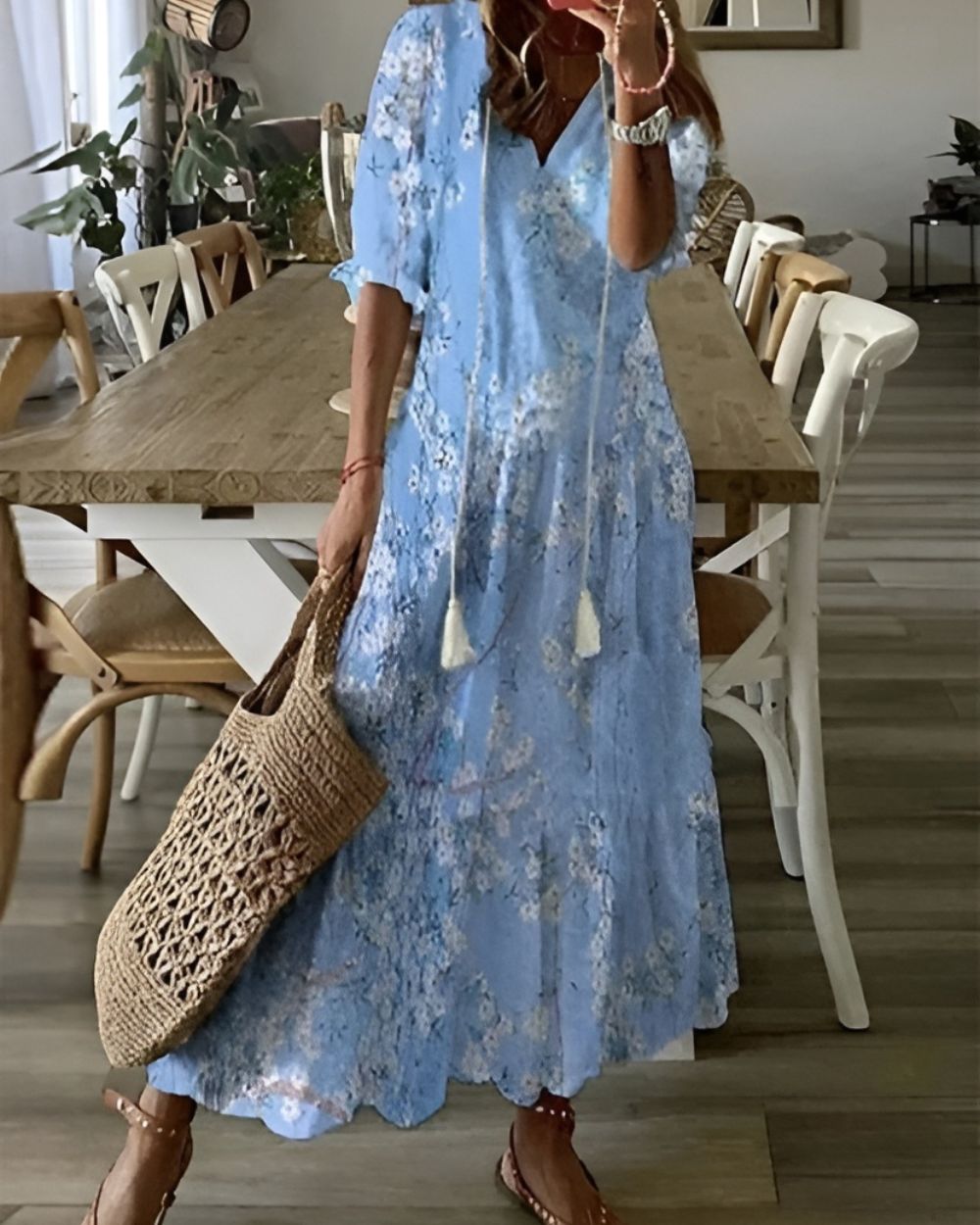 Boho Maxi Dress Women’s | V Neck Tassel