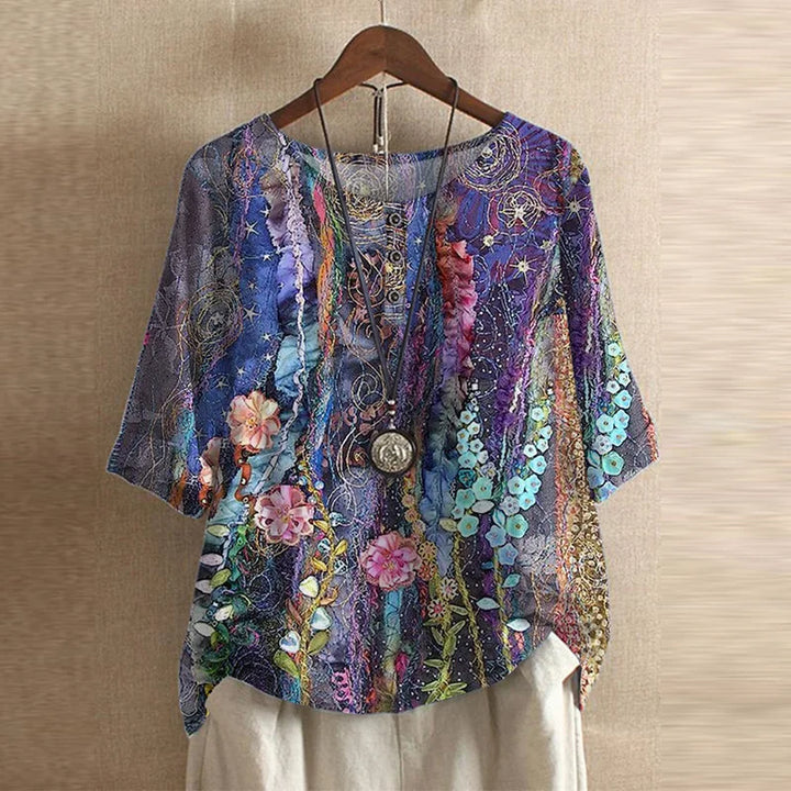 Women’s Retro Floral Blouse | Short Sleeve