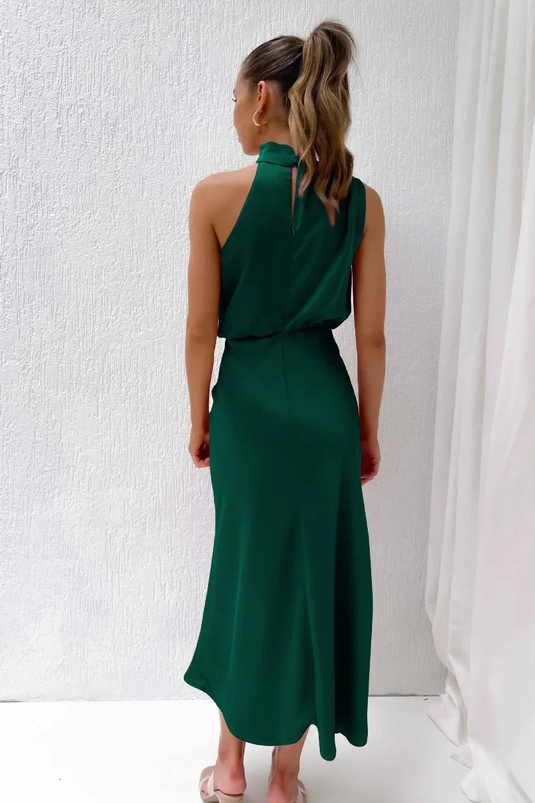 Women’s Elegant Halter Neck Satin Midi Dress