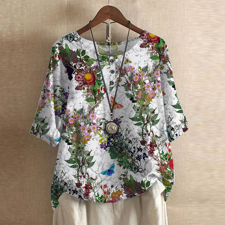 Women’s Retro Floral Blouse | Short Sleeve