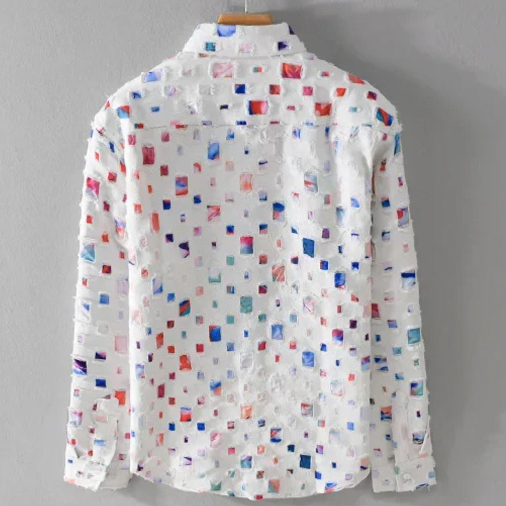 Plaid Shirt | Long Sleeve Geometric Print