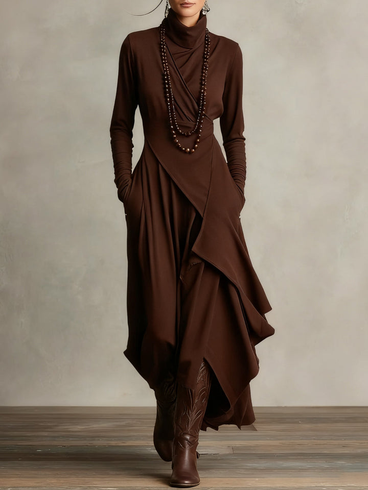 Women’s Elegant High Neck Long Sleeve Maxi Dress