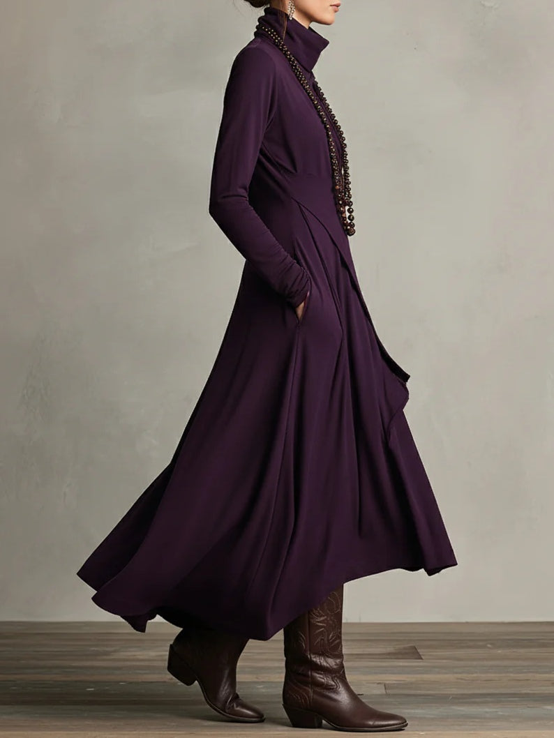 Women’s Elegant High Neck Long Sleeve Maxi Dress