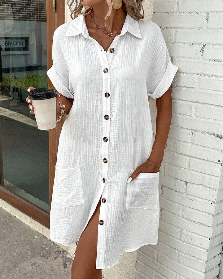 Summer Comfort Short Sleeve Shirt Dress