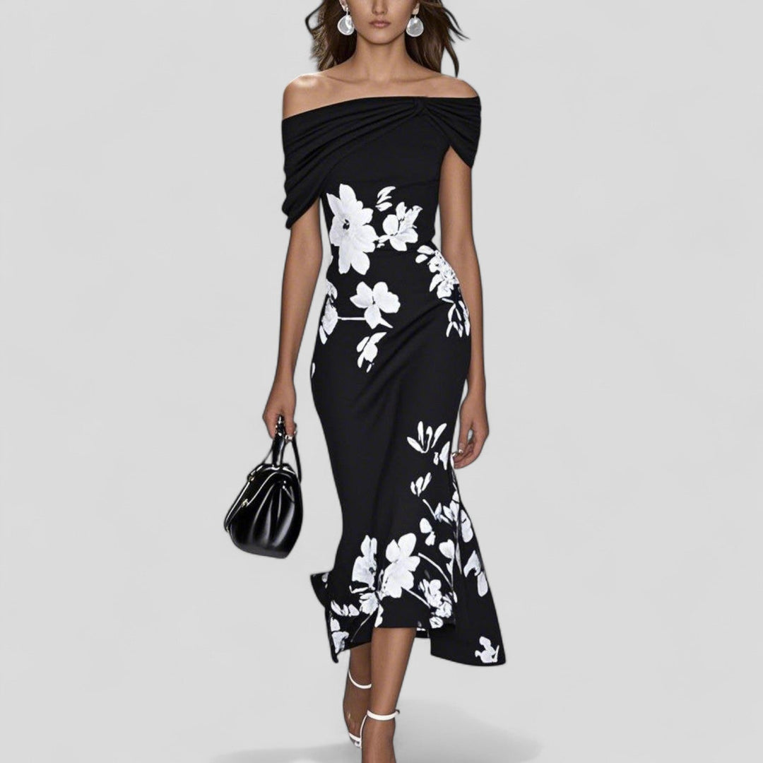 Elegant Floral Midi Dress | Off Shoulder