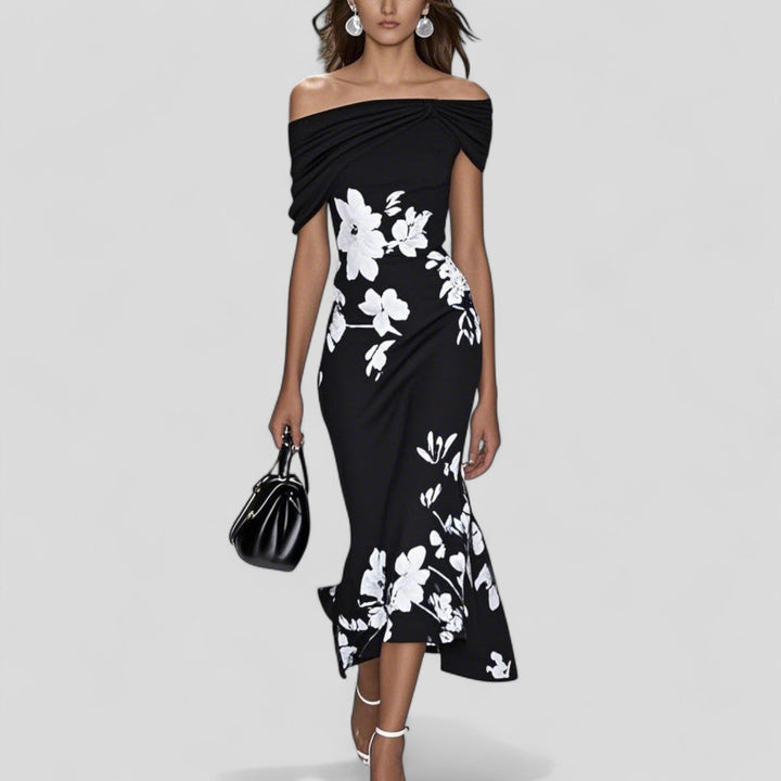 Elegant Floral Midi Dress | Off Shoulder