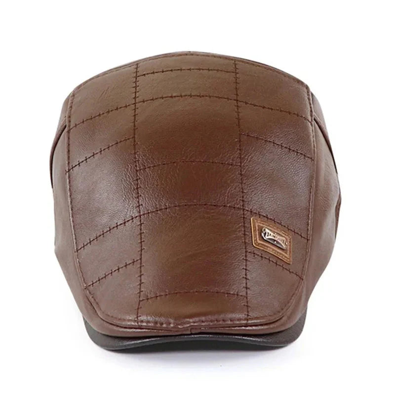 Leather Flat Cap Adjustable Beret