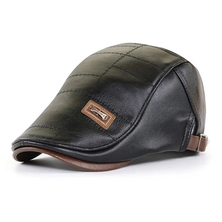 Leather Flat Cap Adjustable Beret