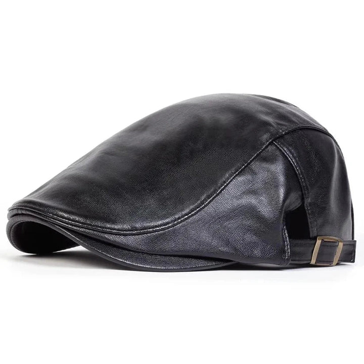 Leather Flat Cap Adjustable Beret