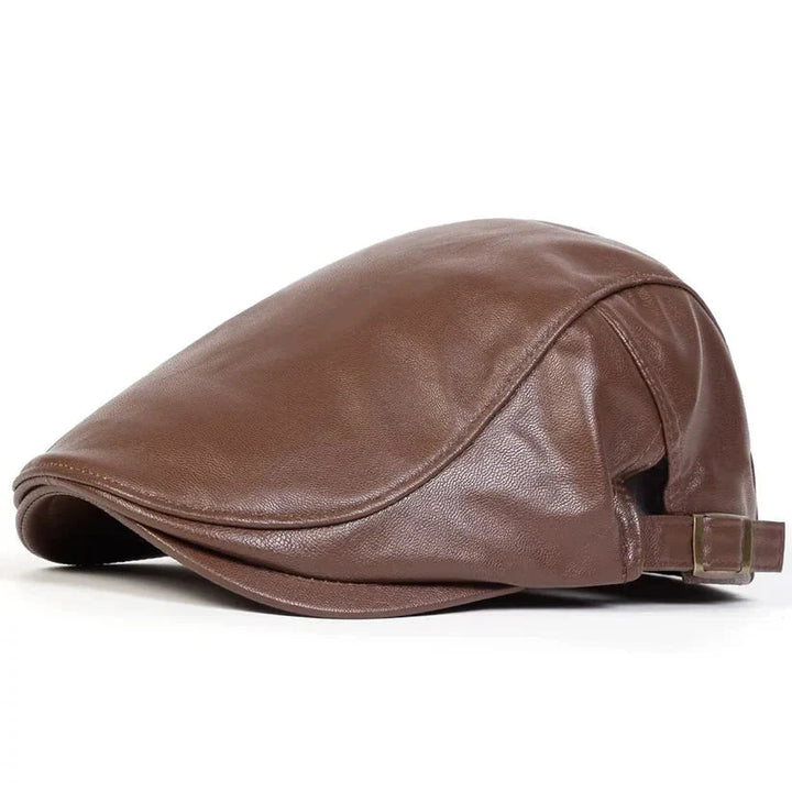 Leather Flat Cap Adjustable Beret