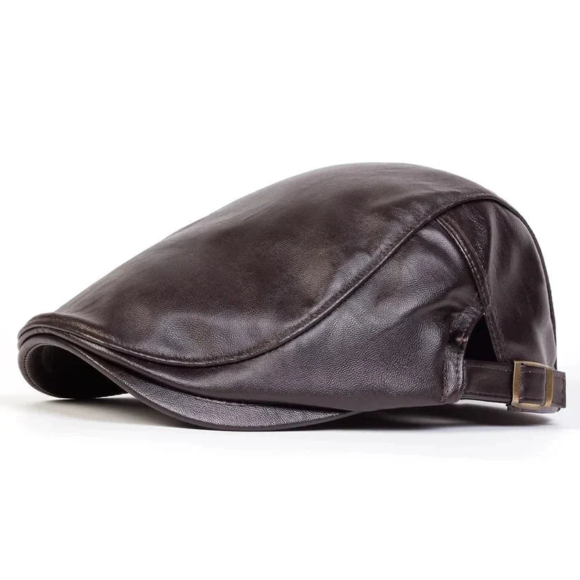 Leather Flat Cap Adjustable Beret