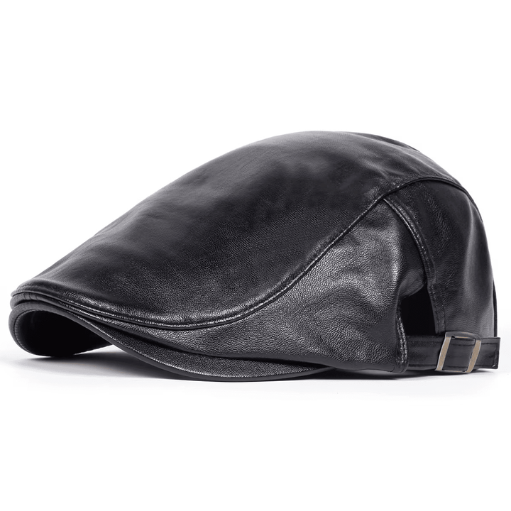 Leather Flat Cap Adjustable Beret