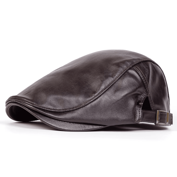 Leather Flat Cap Adjustable Beret
