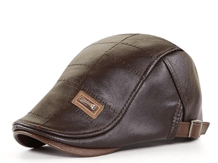 Leather Flat Cap Adjustable Beret