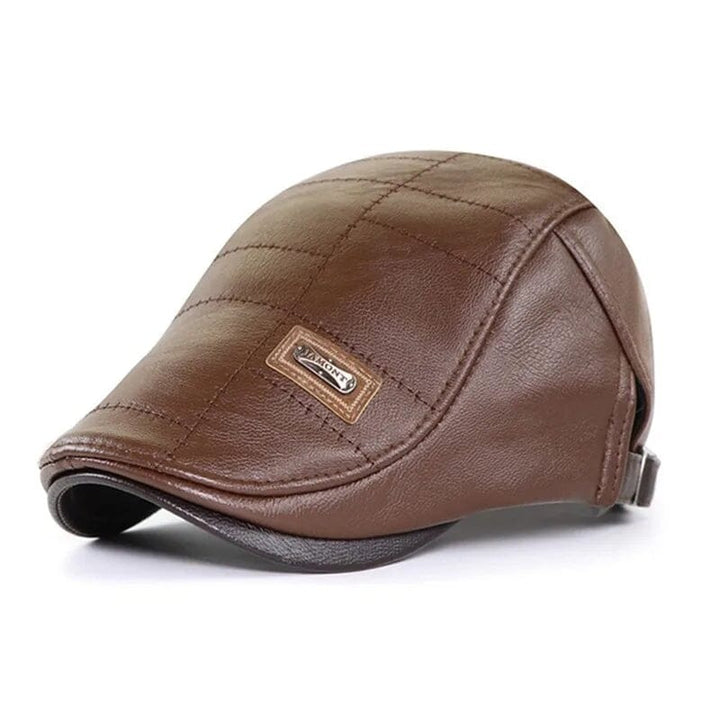 Leather Flat Cap Adjustable Beret