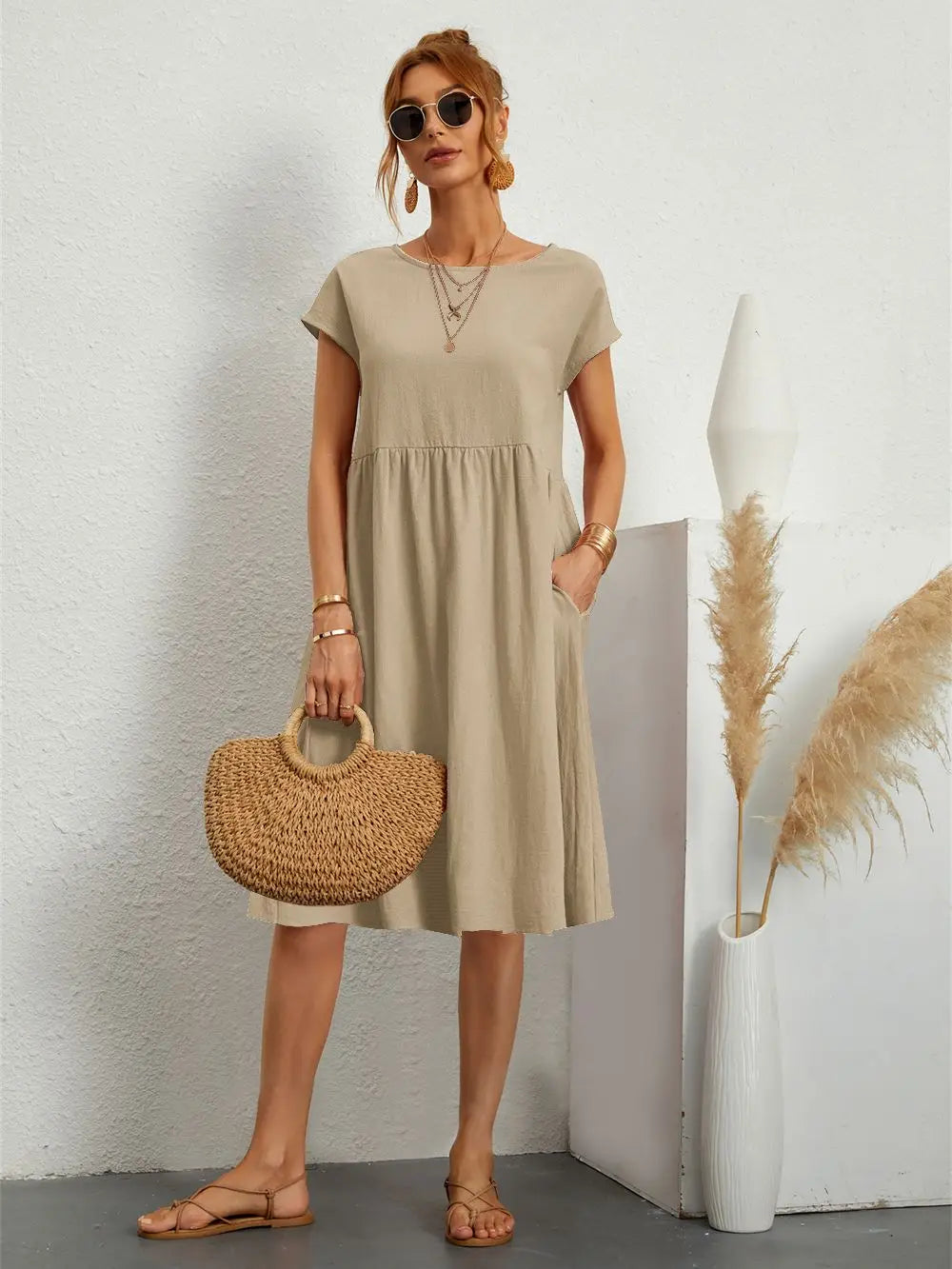 Casual Short Sleeve Pocket Dress for Women