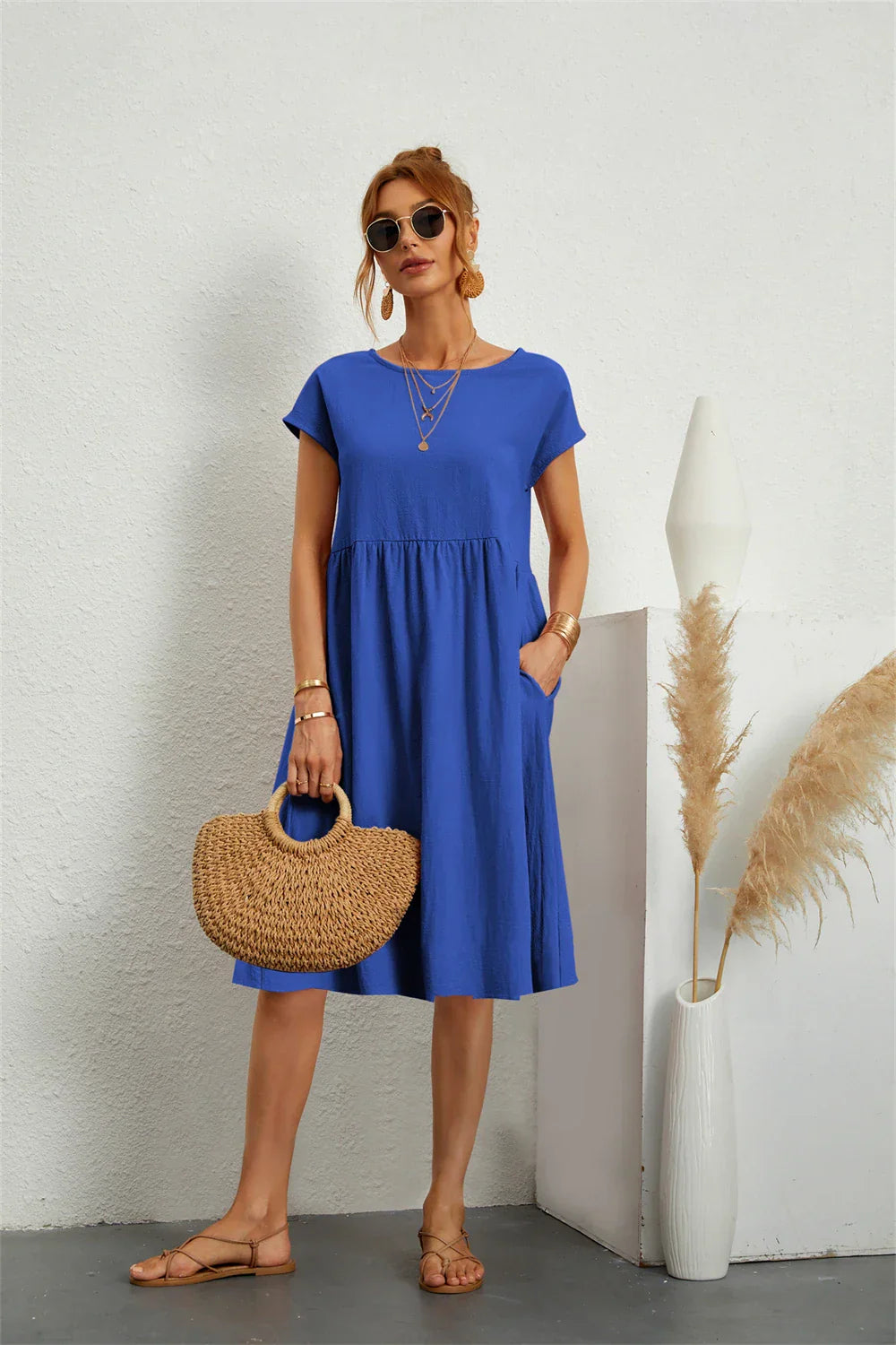 Casual Short Sleeve Pocket Dress for Women