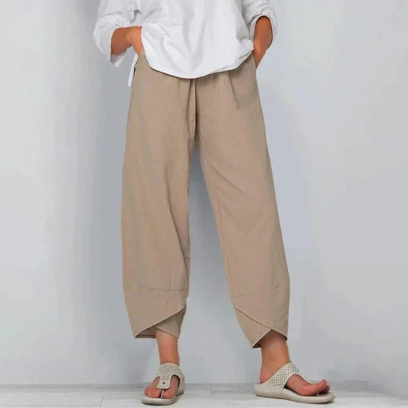 Women's Linen-Look Cross-Hem Trousers | Wide Leg Hero